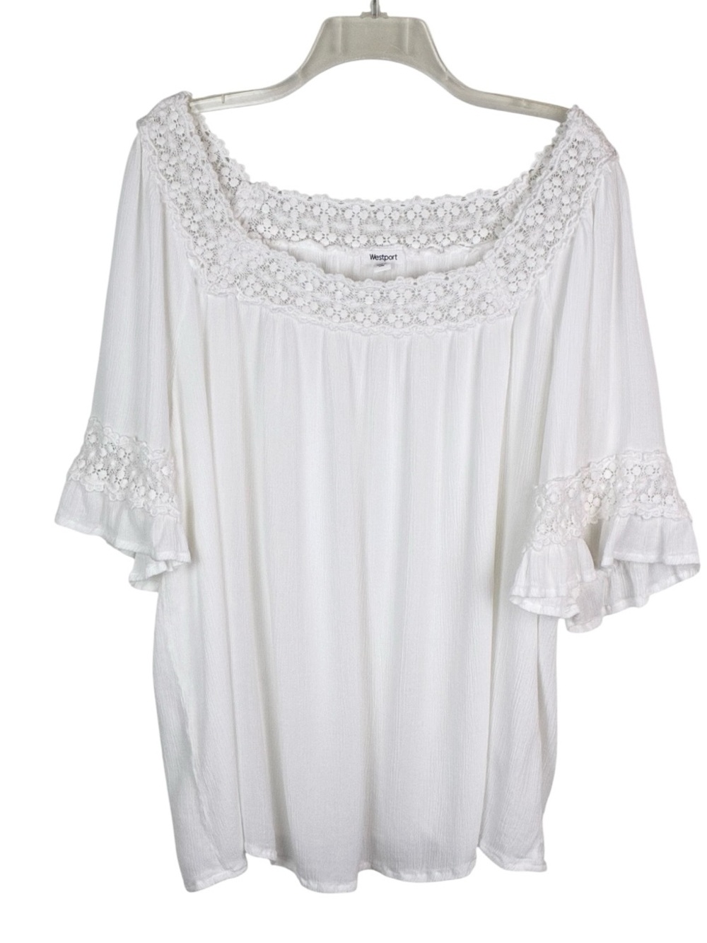 Westport White Pullover Feminine Lace Detail Blouse Size 3X